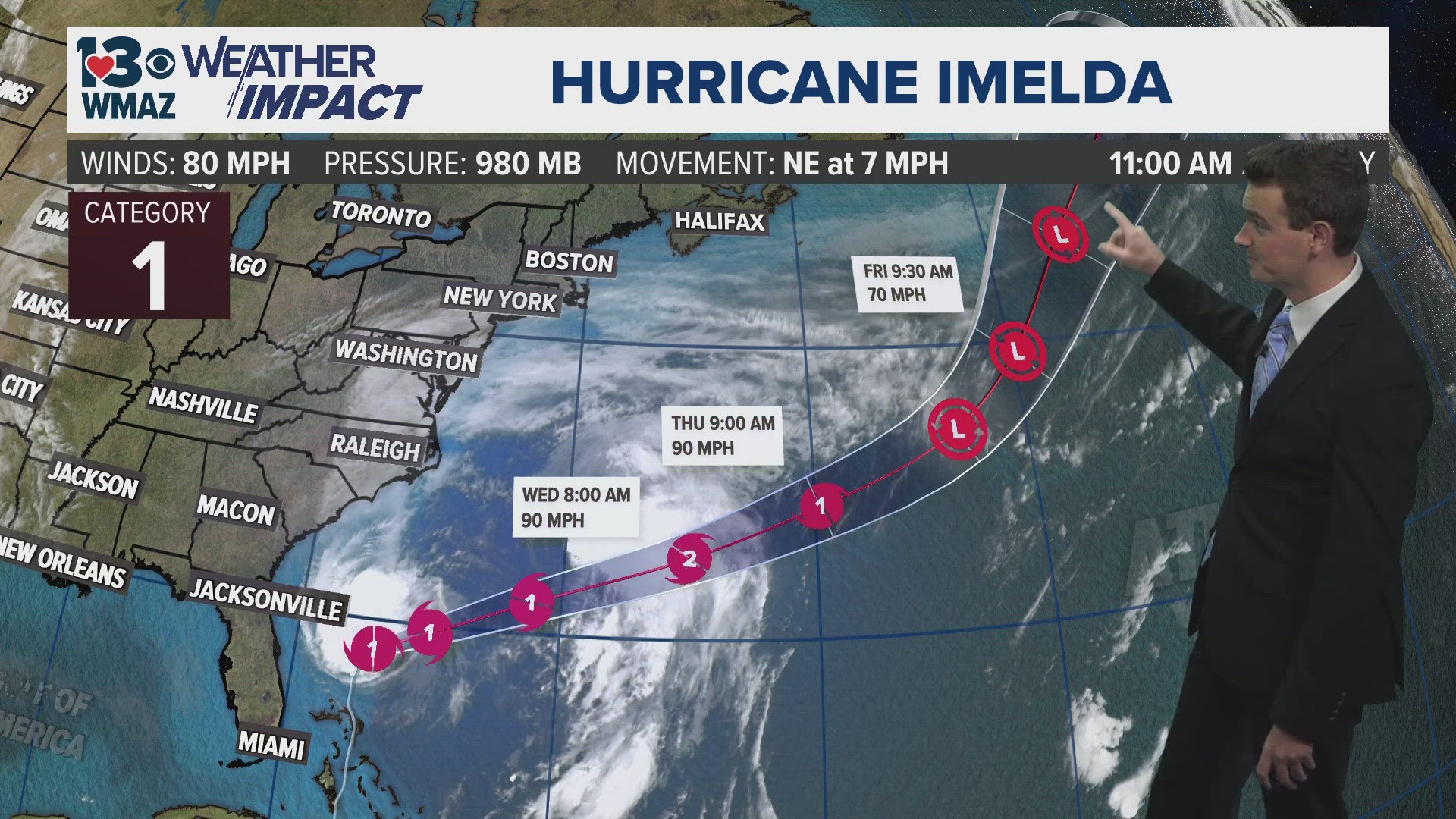 Hurricane Imelda continues on its track away from the United States ...