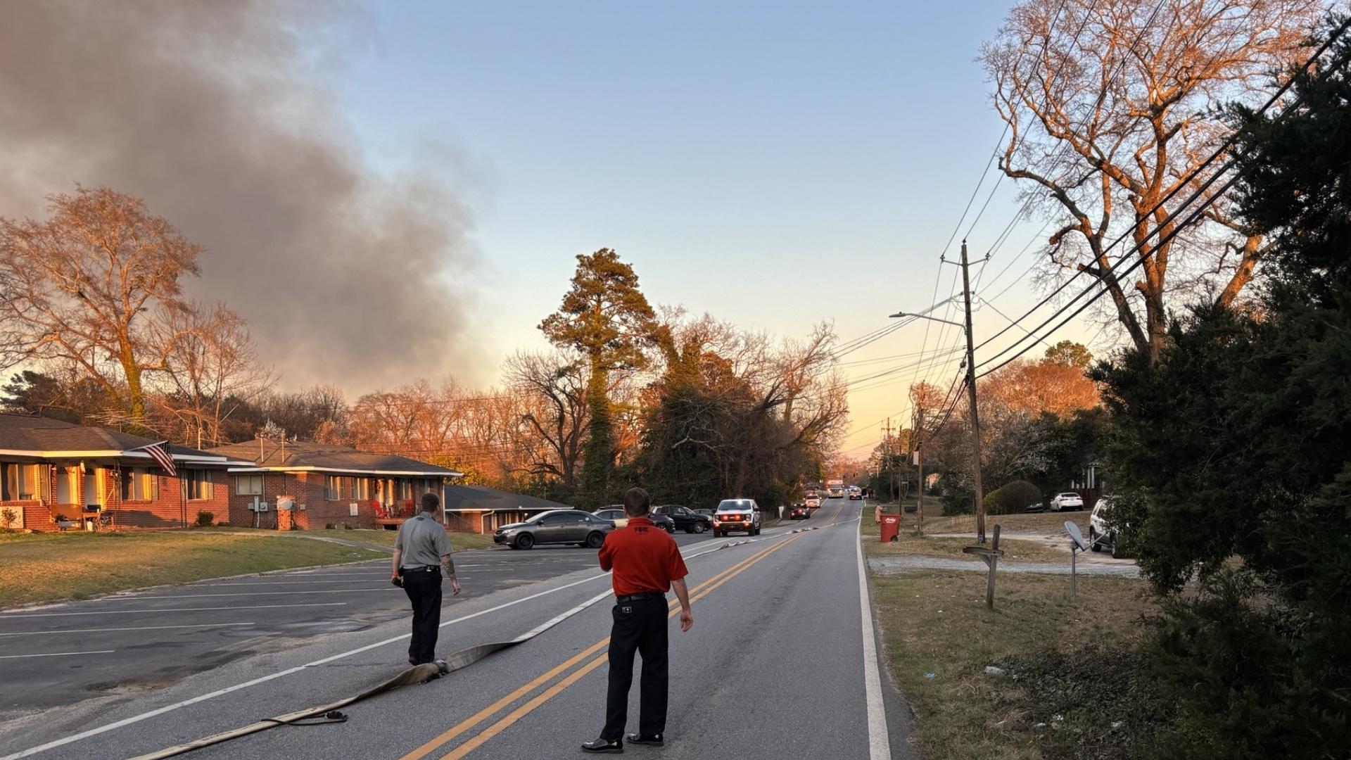Two roads closed after vacant apartment buildings catch fire in Macon ...