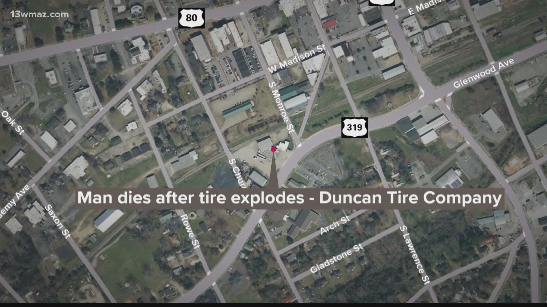 Dublin's police chief says a man was working on a tire at Duncan Tire Company when it suddenly blew up in his face.