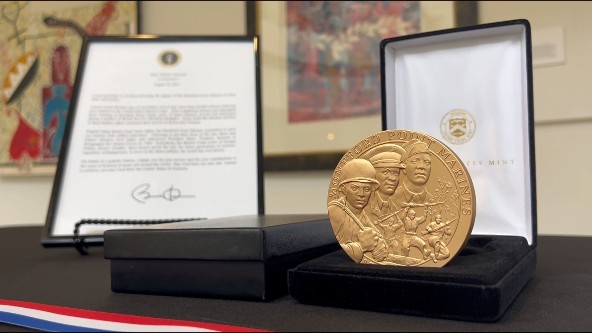 Deceased veteran K.C. Warner, who was an original Montfort Point Marine from Cochran, was awarded the medal honoring their legacy.