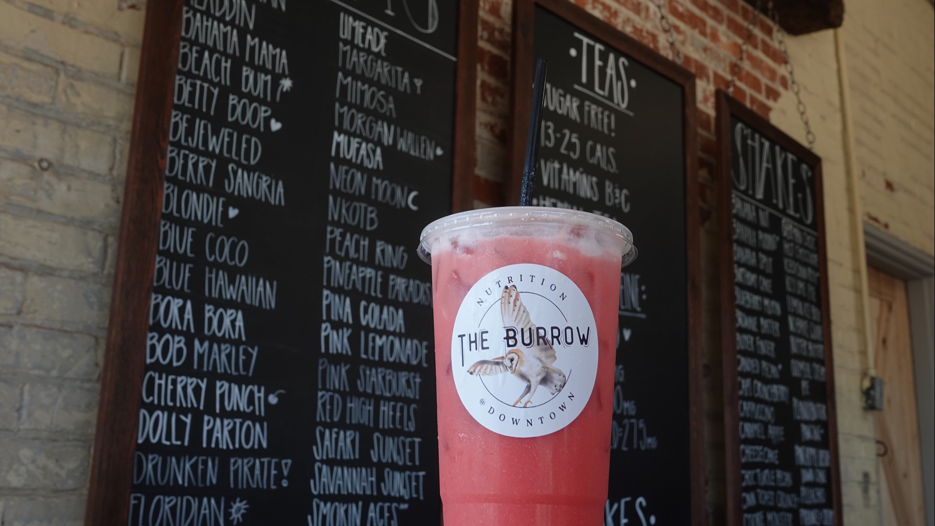 The Burrow offers serval options, like loaded teas, protein shakes, iced coffee, and specialty drinks.