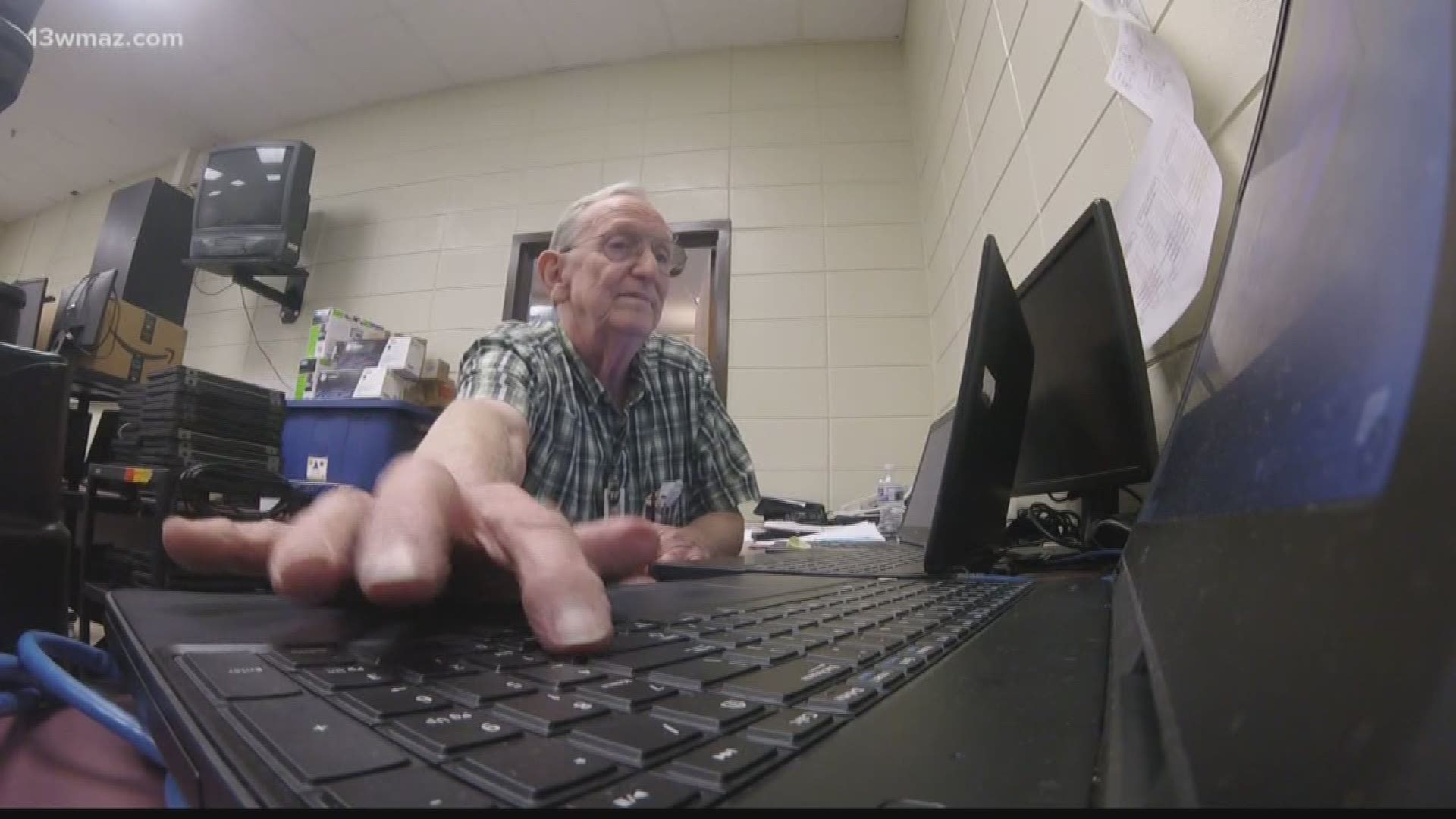 Bibb County school leaders recognized 80-year-old Jim Leonard for his 30-year career as an electronic technician.