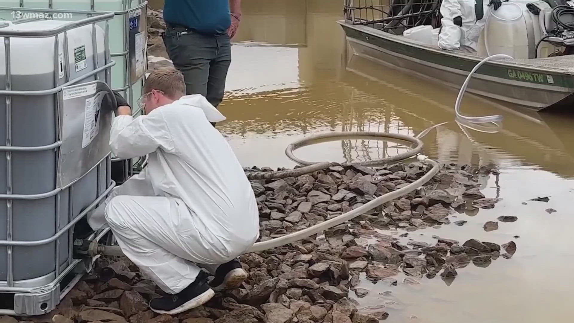 The storm put sediment into the city's drinking water reservoir. Workers have been installing special equipment to take it out.