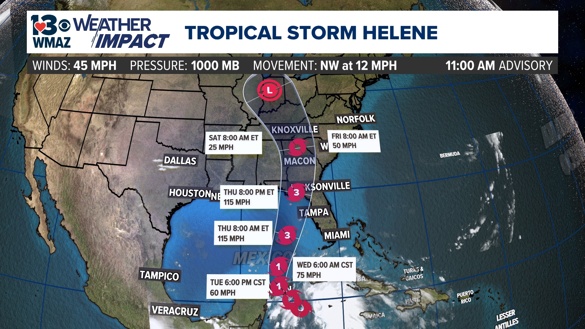 Helene is expected to continue to strengthen into a Category 3 storm before landfall.