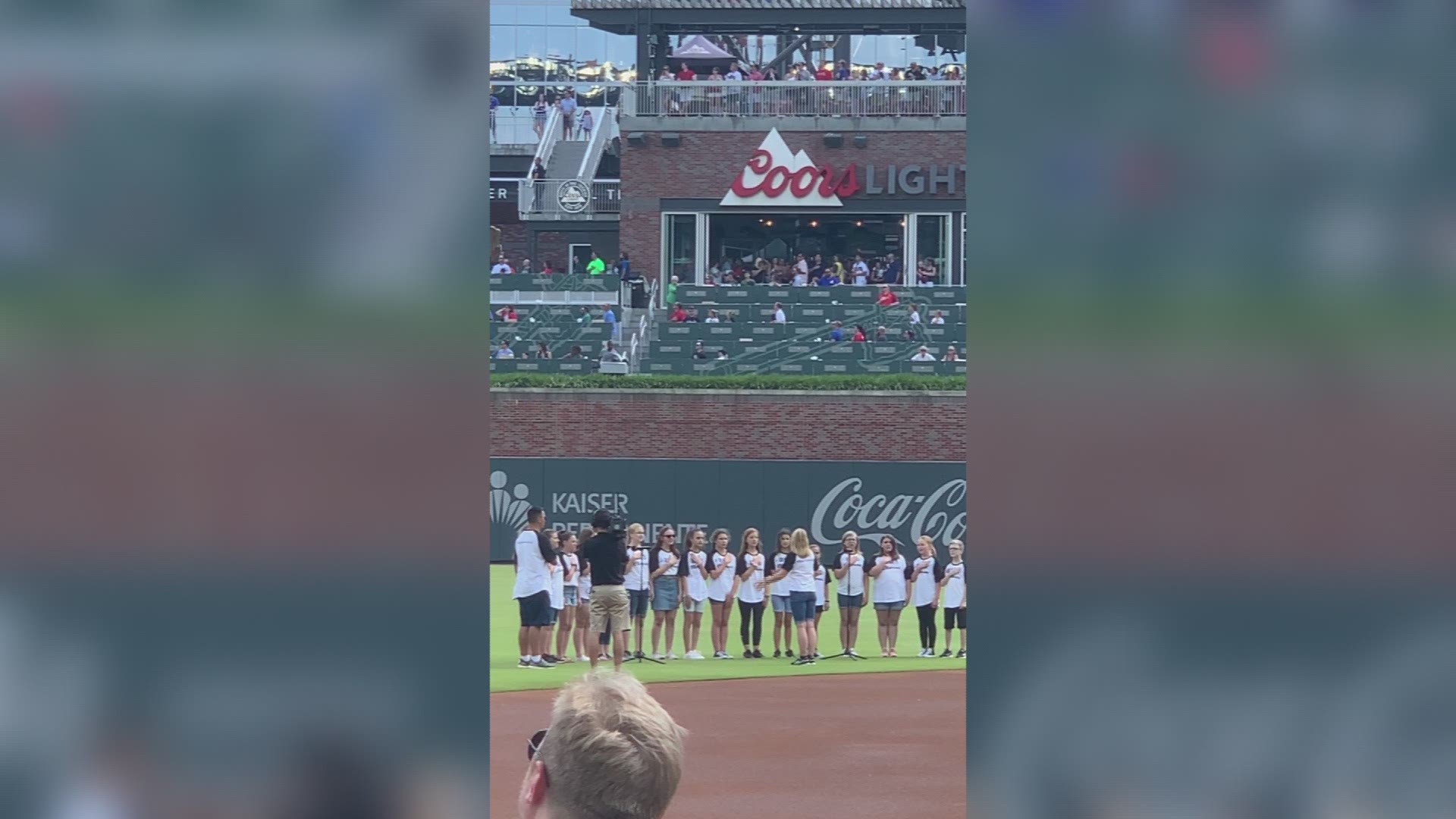The Bonaire Middle School Chorus sang the national anthem at the Braves game Saturday night.