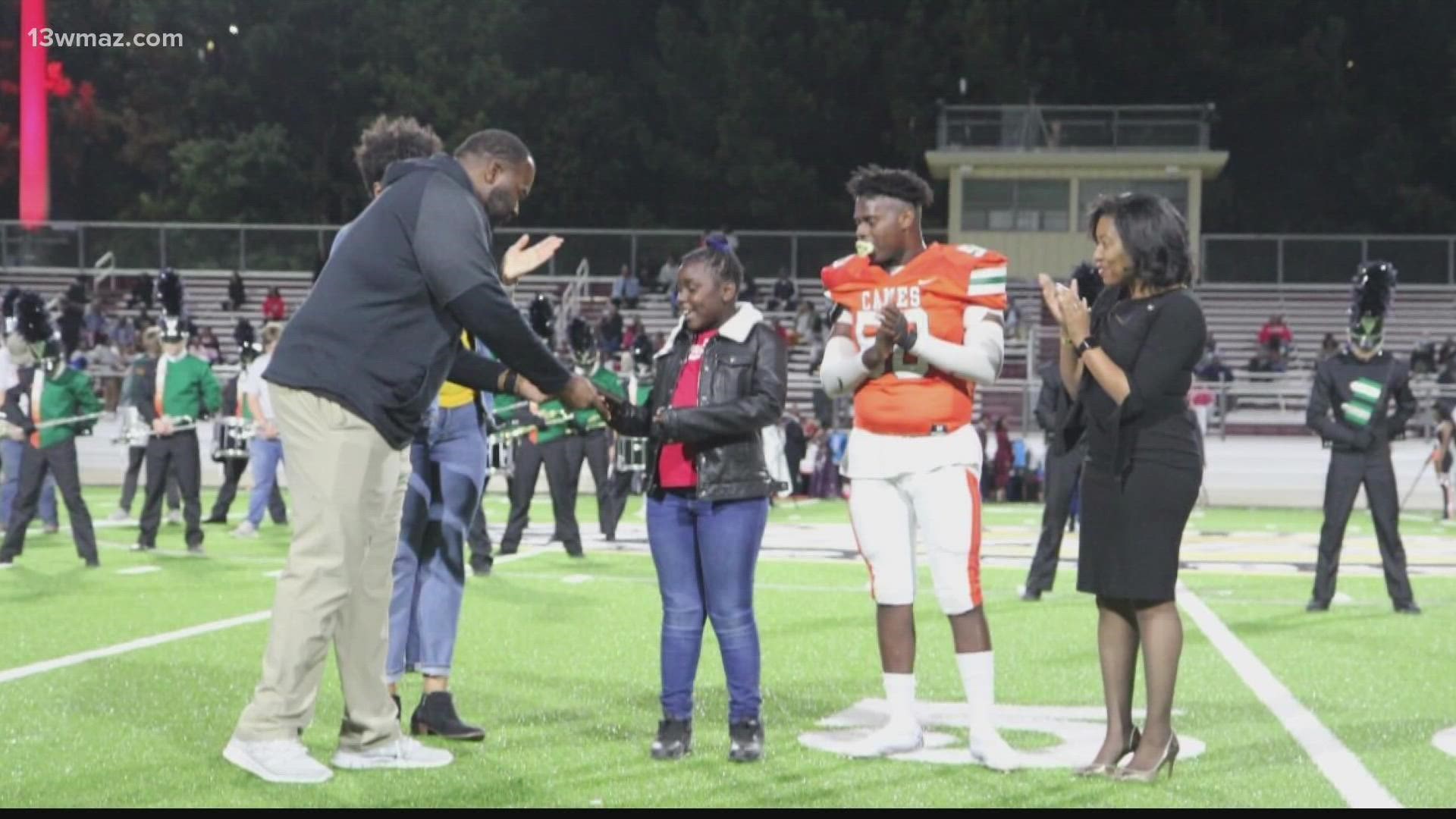 Ja'kayla Hardy was recognized on the field at halftime during the Rutland High School football game Thursday night. She earned the "Hurricane Hero" award.