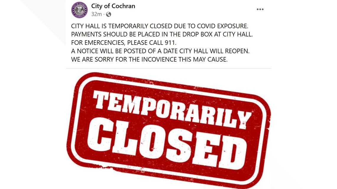Cochran City Hall closed due to COVID exposure
