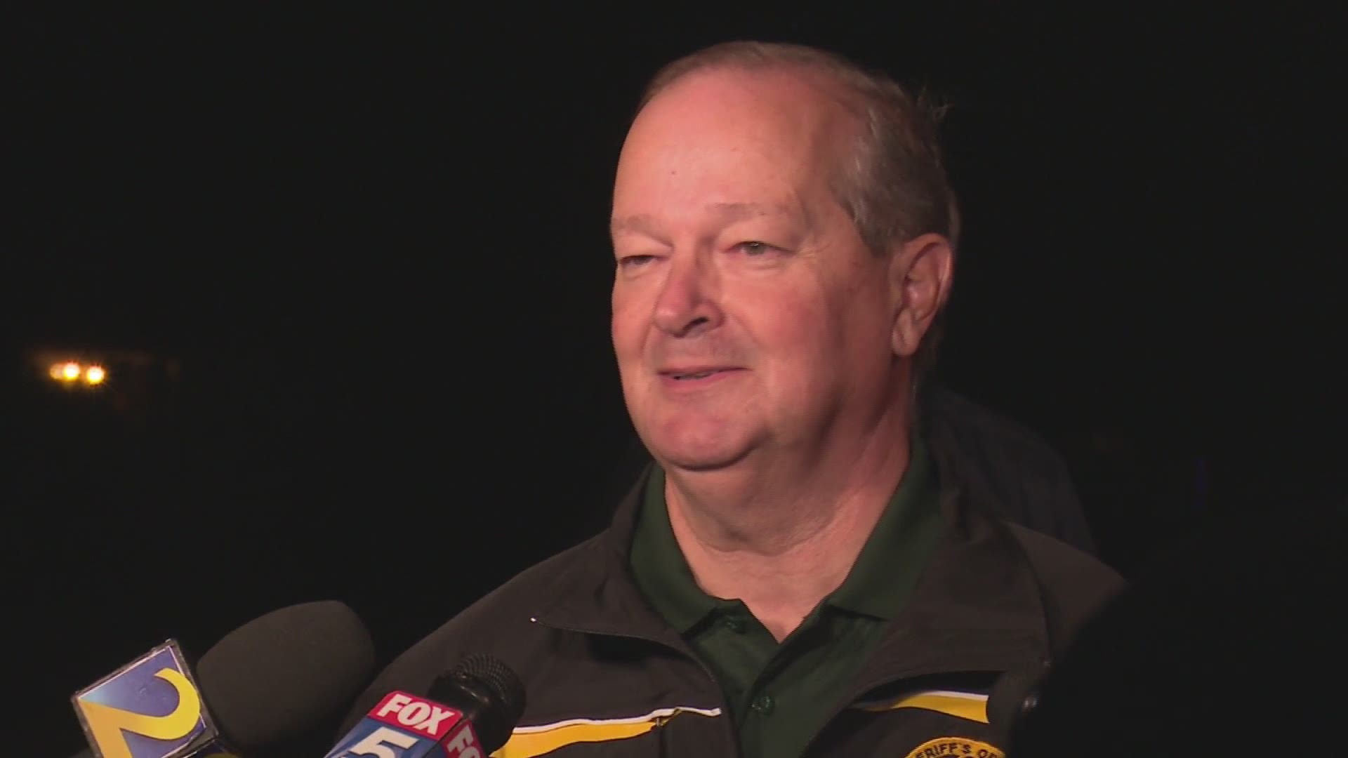 Peach County Sheriff Terry Deese addresses the media Sunday following the shooting of two of his deputies.