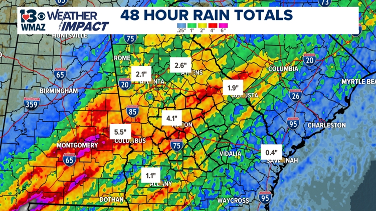 City-by-city: Rainfall totals in Macon, Atlanta, Columbus, Central ...