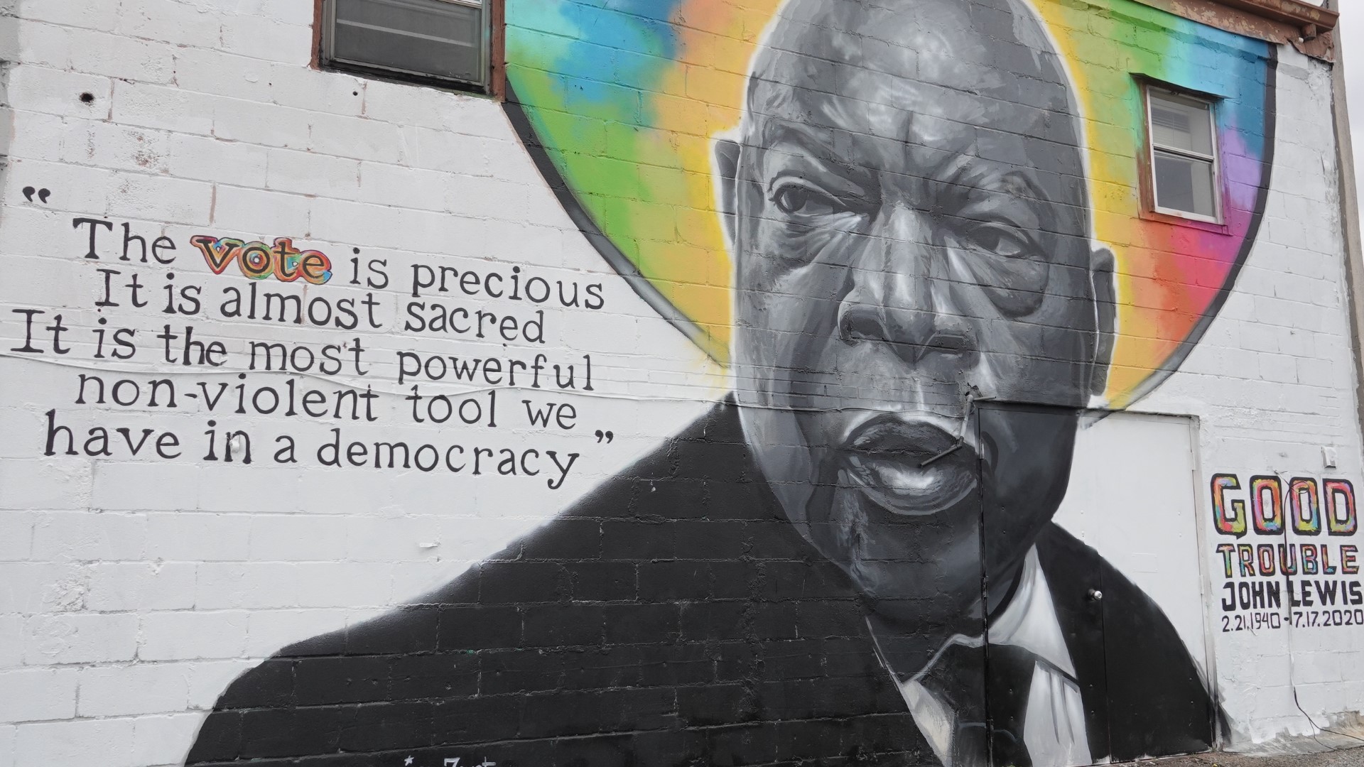 Kevin 'Scene' Lewis was commissioned by Black Voters Matter to create the mural as a reminder of how powerful the act of voting is
