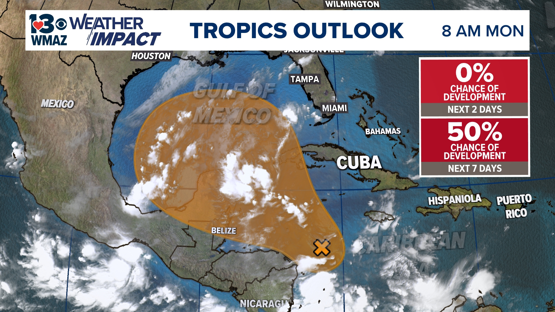 An potential area of development in the Caribbean will need to be closely monitored throughout this week.