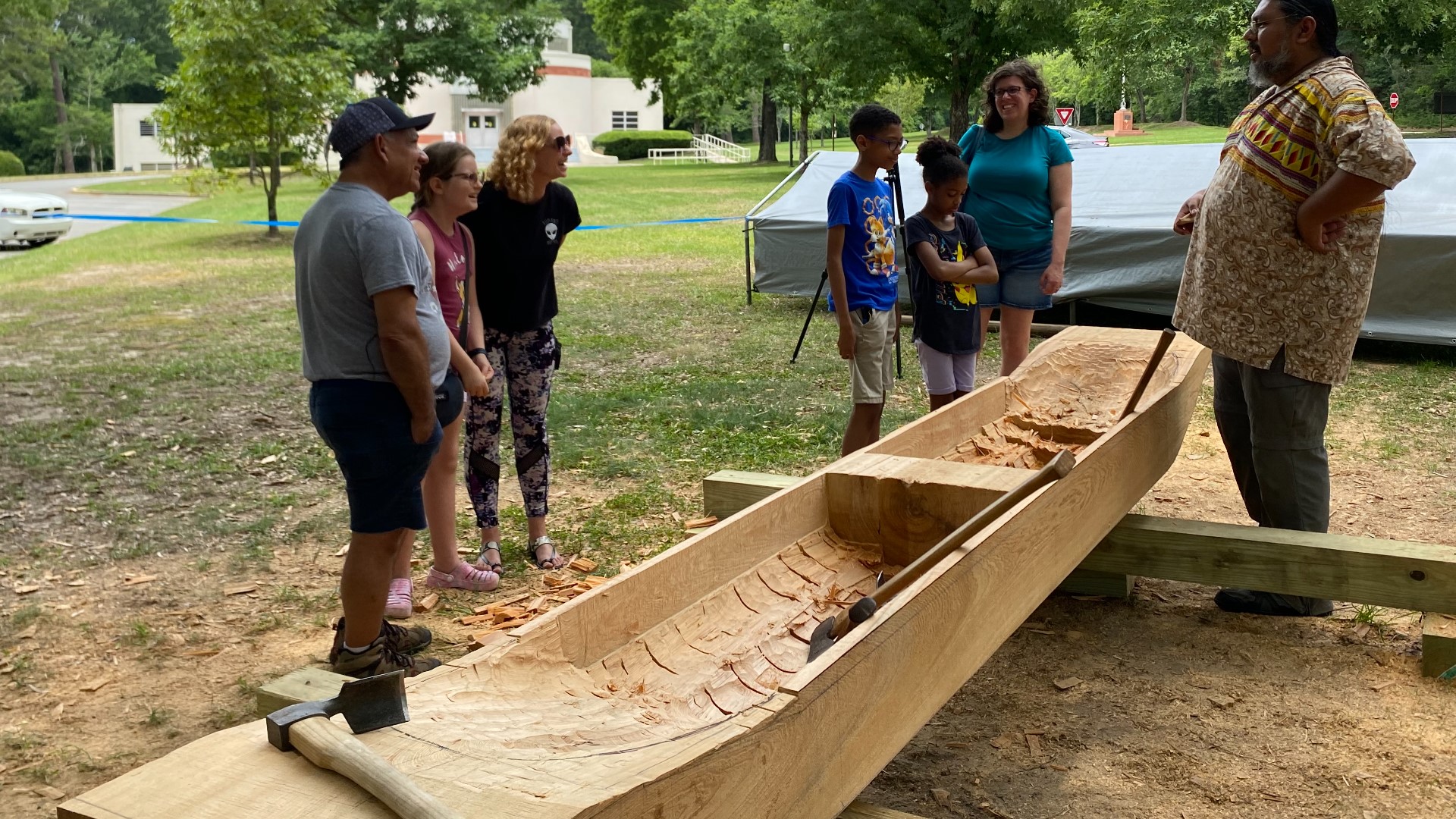 The canoe is a gift to the Ocmulgee National Park as an exhibit.