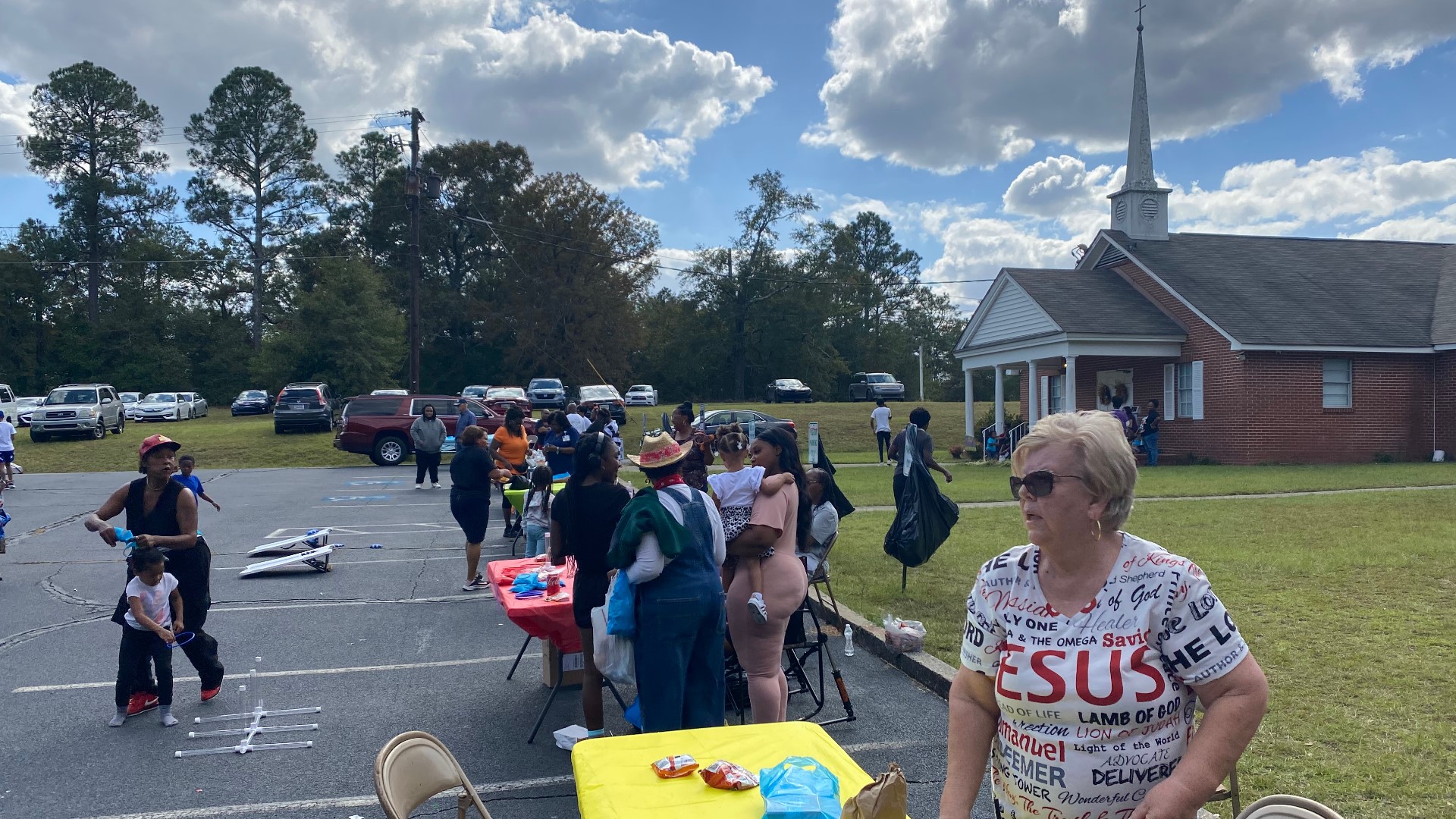 The two churches came together to have a Halloween festival with a "church spirit to match."