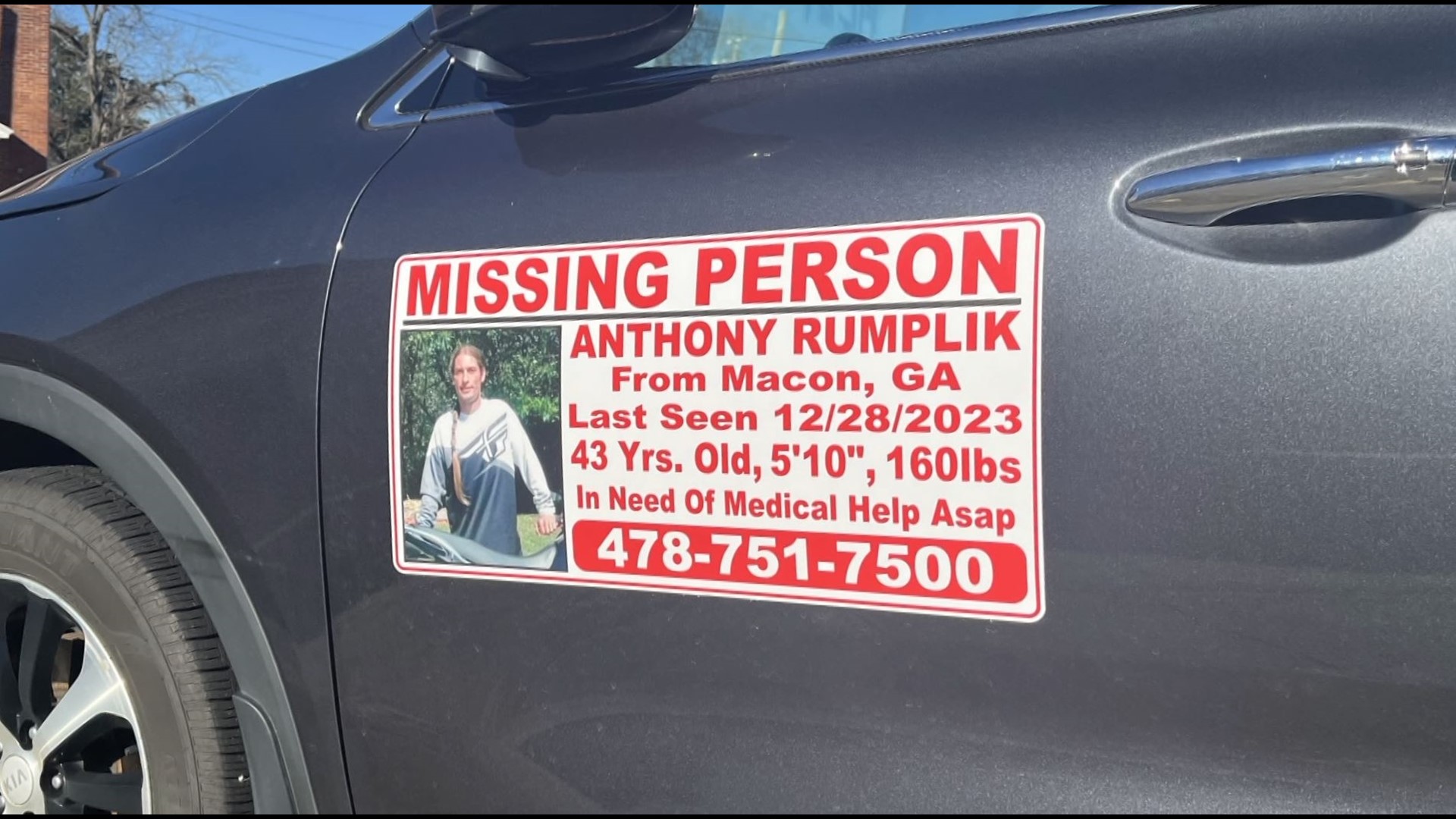 Anthony Rumplik's sister Marlo says she hasn't heard from him since December 28. She organized a search around Macon to find him.