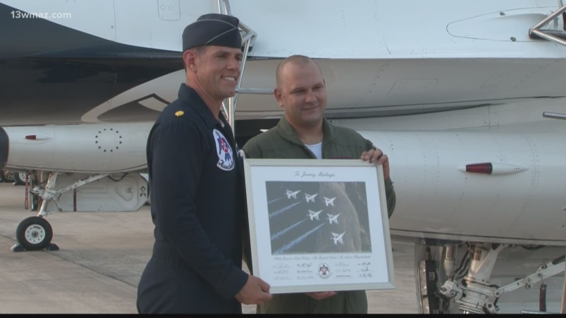 A year after getting shot in the line of duty, Houston County sheriff's deputy Jeremy Mashuga took the flight of his life as the Robins Air Show's Hometown Hero Thur