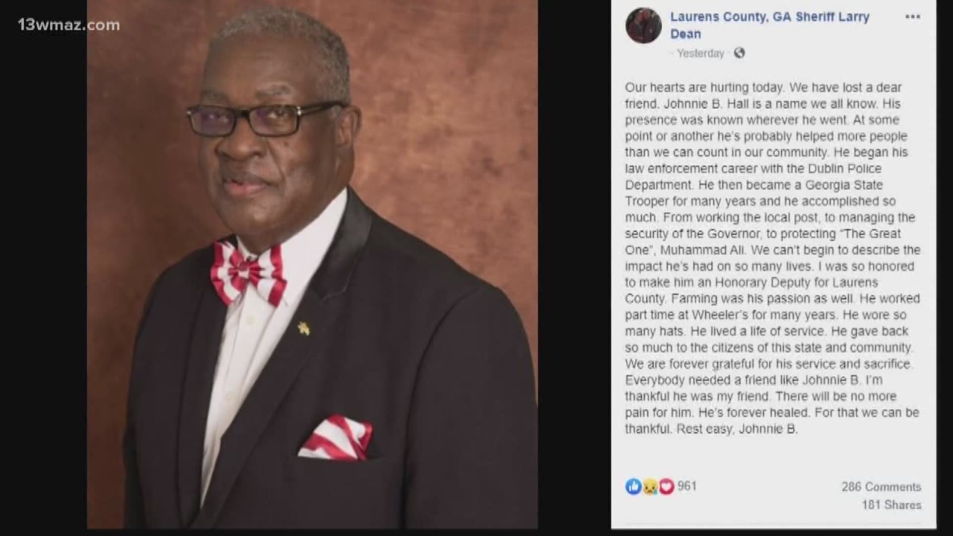 Johnnie B. Hall passed away last week at the age of 72. He was a former policeman for Dublin and a Georgia State Patrol trooper that got to protect Muhammed Ali.