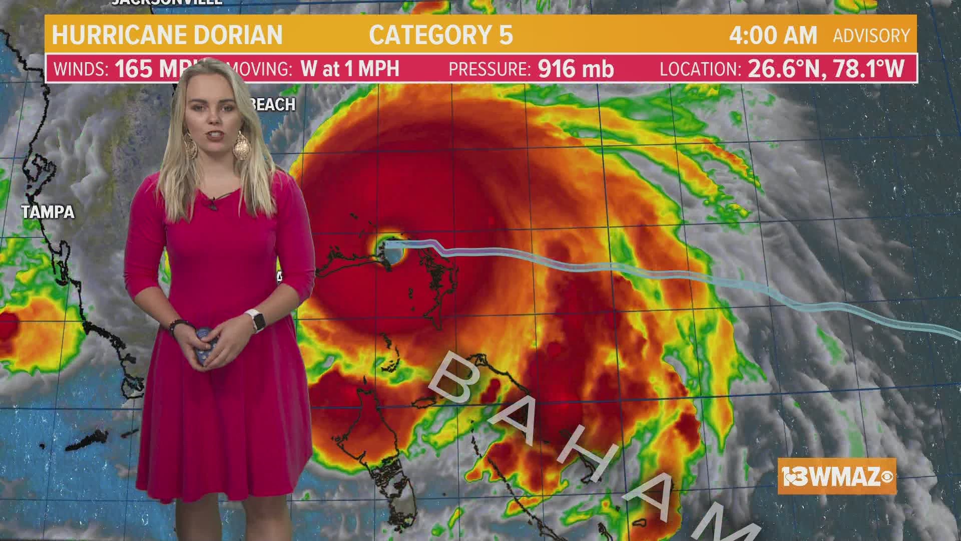 Dorian maintains its category 5 status. Looks like impacts for central Georgia will be minimal.