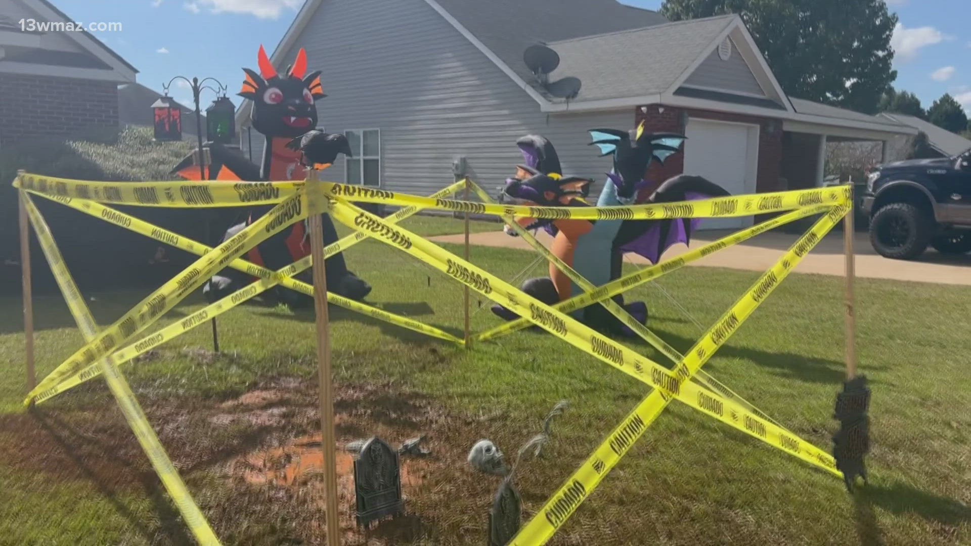 The City of Warner Robins tended to a yard at The Stafford on the eve of Halloween after their Halloween decorations caught their eye