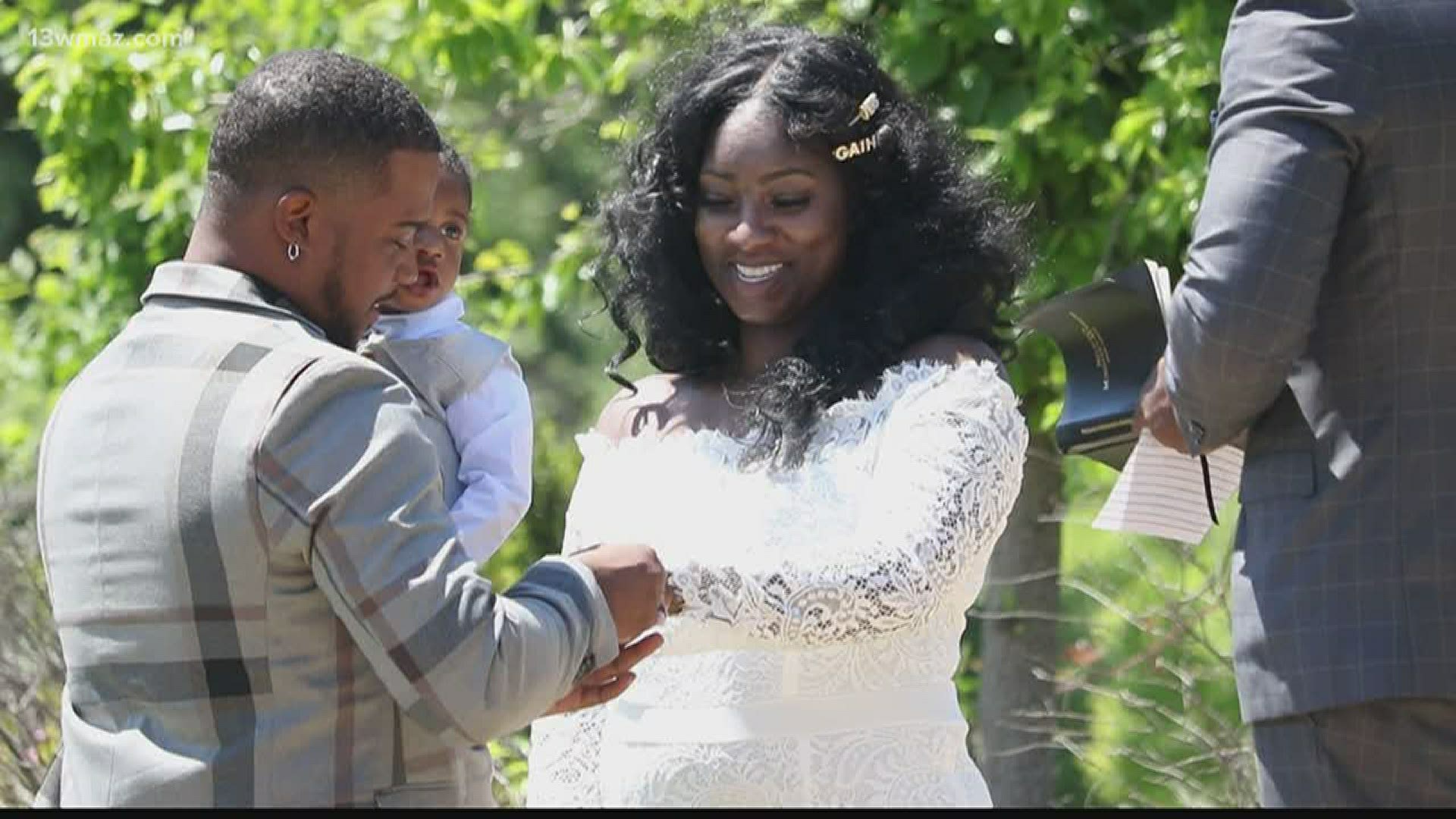 But despite having to postpone their wedding, one couple was still able to save their date with a small ceremony at Tattnall Square Park.