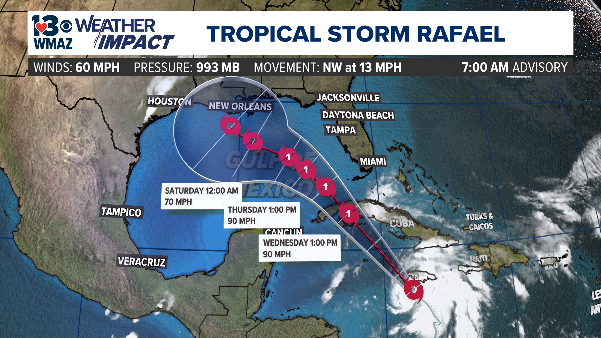 Rafael will bring widespread rain to central Georgia starting Wednesday afternoon and lingering most of the day Thursday.