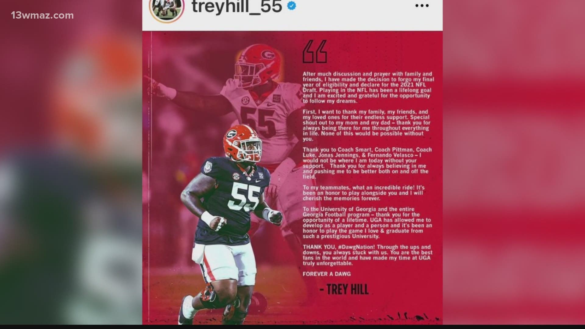 DeonTrey Hill has announced he's done with college ball and will be leaving UGA after his junior season to declare for the NFL Draft.