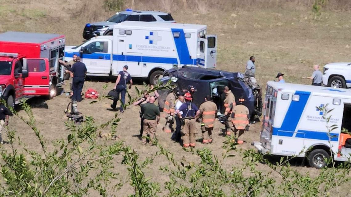 Perry car crash causes fire, man taken to hospital by helicopter