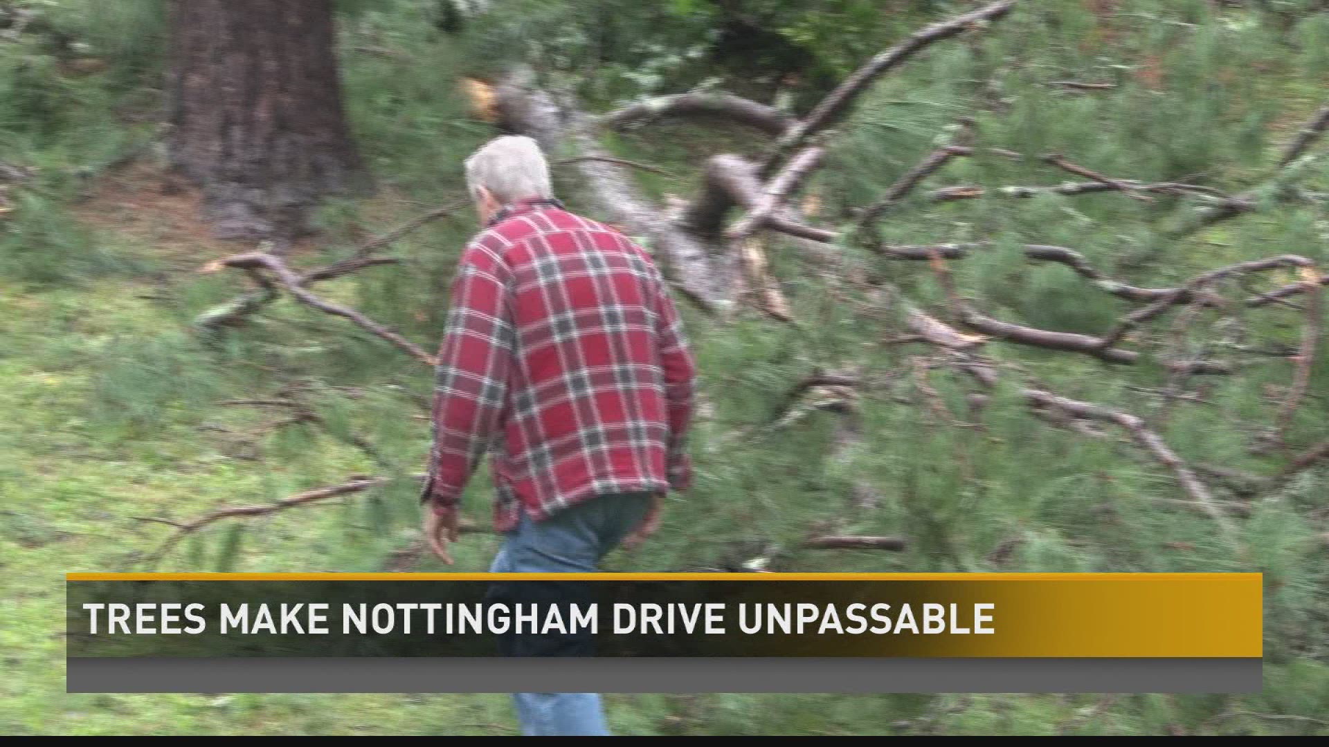 Nottingham Drive storm damage blocks in residents