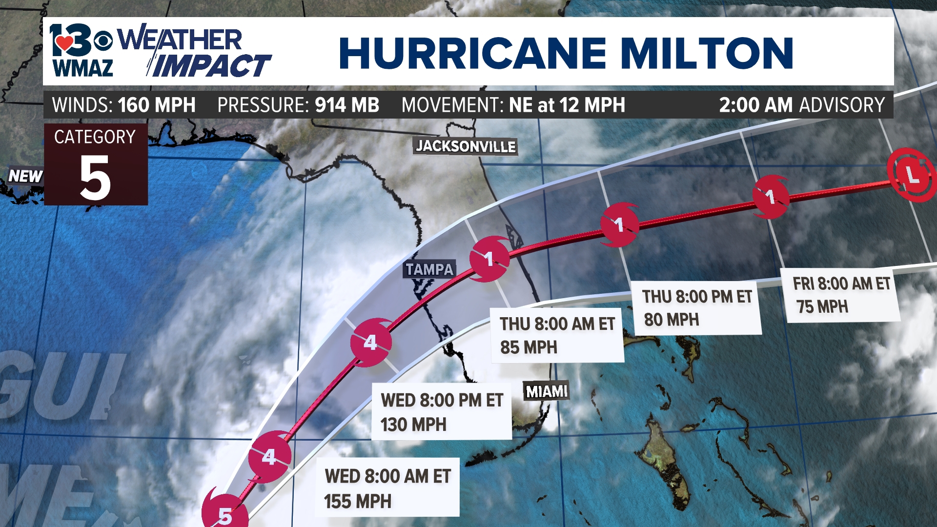 Storm surge as high as 15 feet is possible for the coastal area around Tampa Bay.