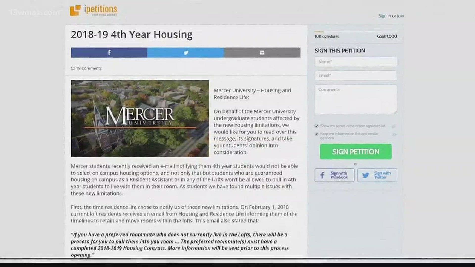 Mercer seniors start housing petition