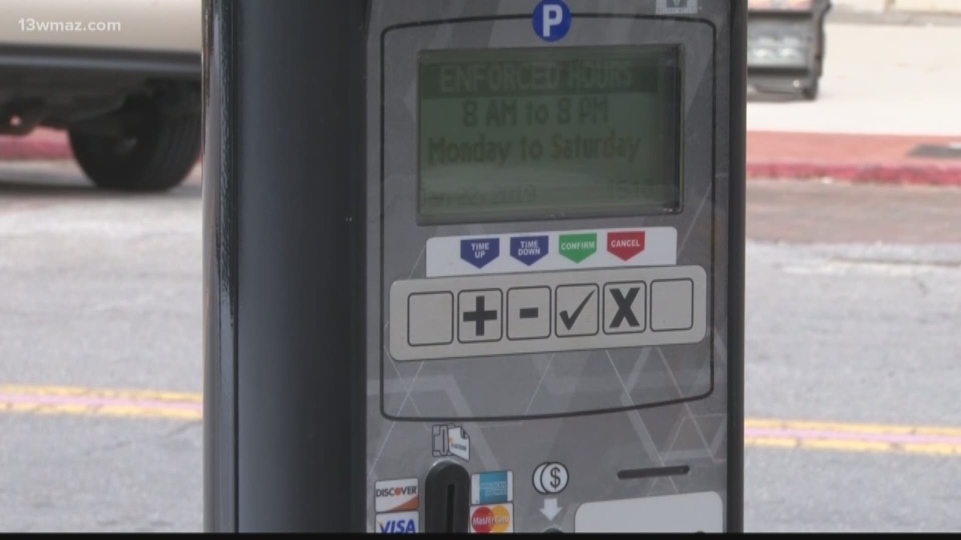 Downtown Macon parking meters in the red