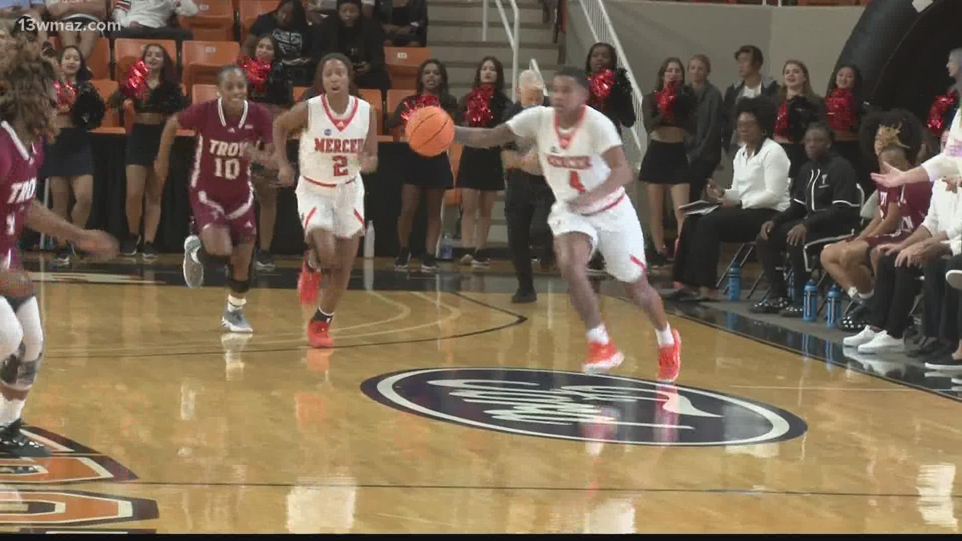 Basketball inside Hawkins Arena Monday night -- Mercer hosting the Ladies of Troy University.