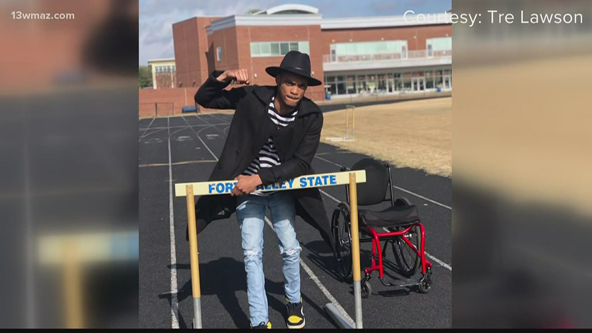 Tre Lawson, a student at Fort Valley State University who is paralyzed but went viral on Twitter, is taking his first steps around the track in two years.