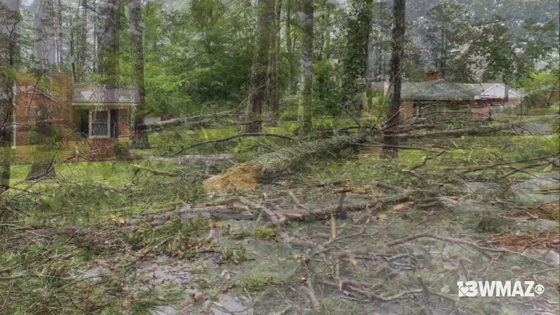 Storms that moved through Sunday caused damage to Pine Level Drive in Hawkinsville in Pulaski County. Video from Jennifer Bryant.