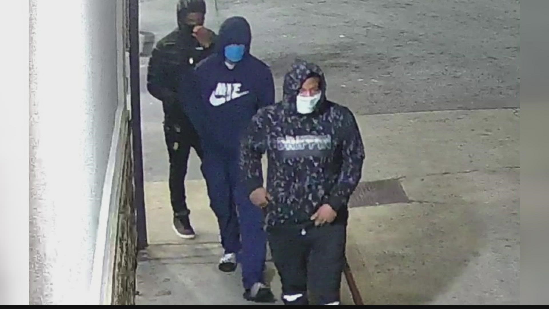 The Bibb County Sheriff’s Office needs your help identifying three men accused of stealing a woman’s car at gunpoint from a convenience store parking lot.