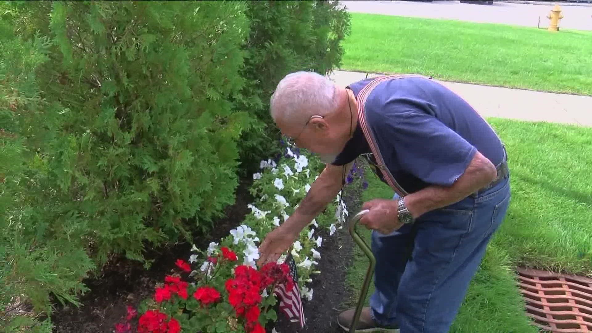 93-year-old man grows fabulous gardens at senior living facility to honor his wife, who died in March.