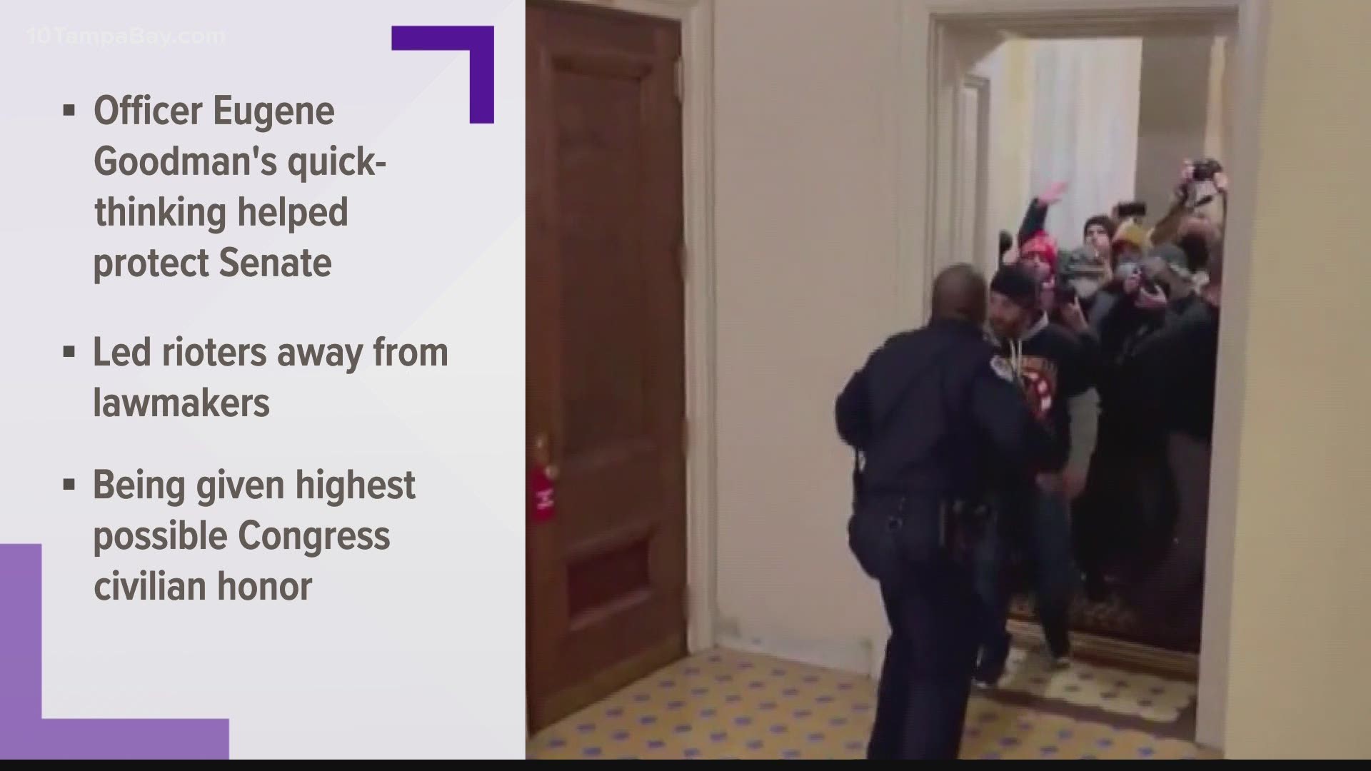 Officer Eugene Goodman was seen on video using quick-thinking to protect the Senate chambers from a mob of Trump supporters.