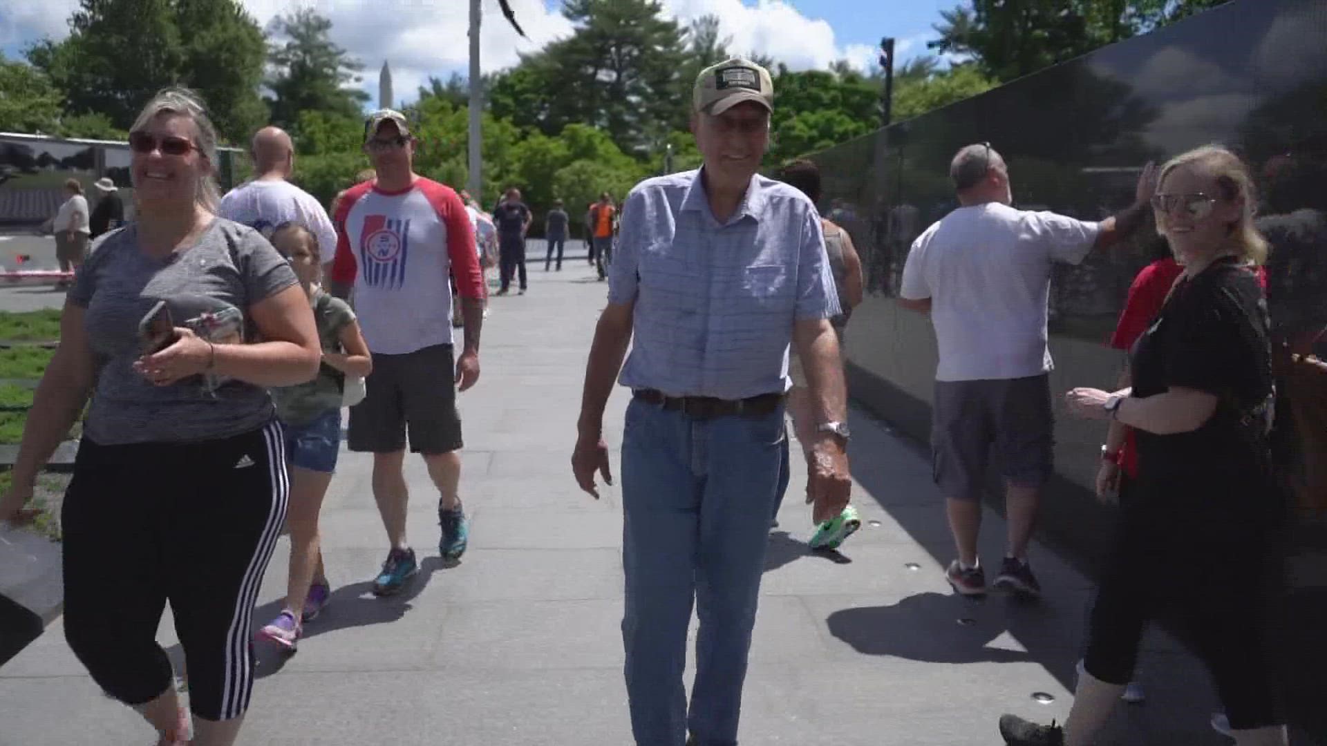 Veterans, families and young children processed the significance of the historic memorials in DC that honor members of the military who died serving the nation.