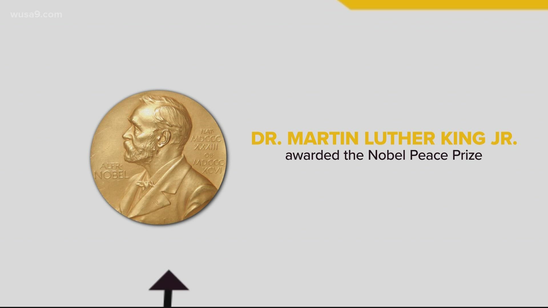 Dr. Martin Luther King Jr. was awarded the Nobel Peace Prize on October 14, 1964. The award came with a $54,000 prize.