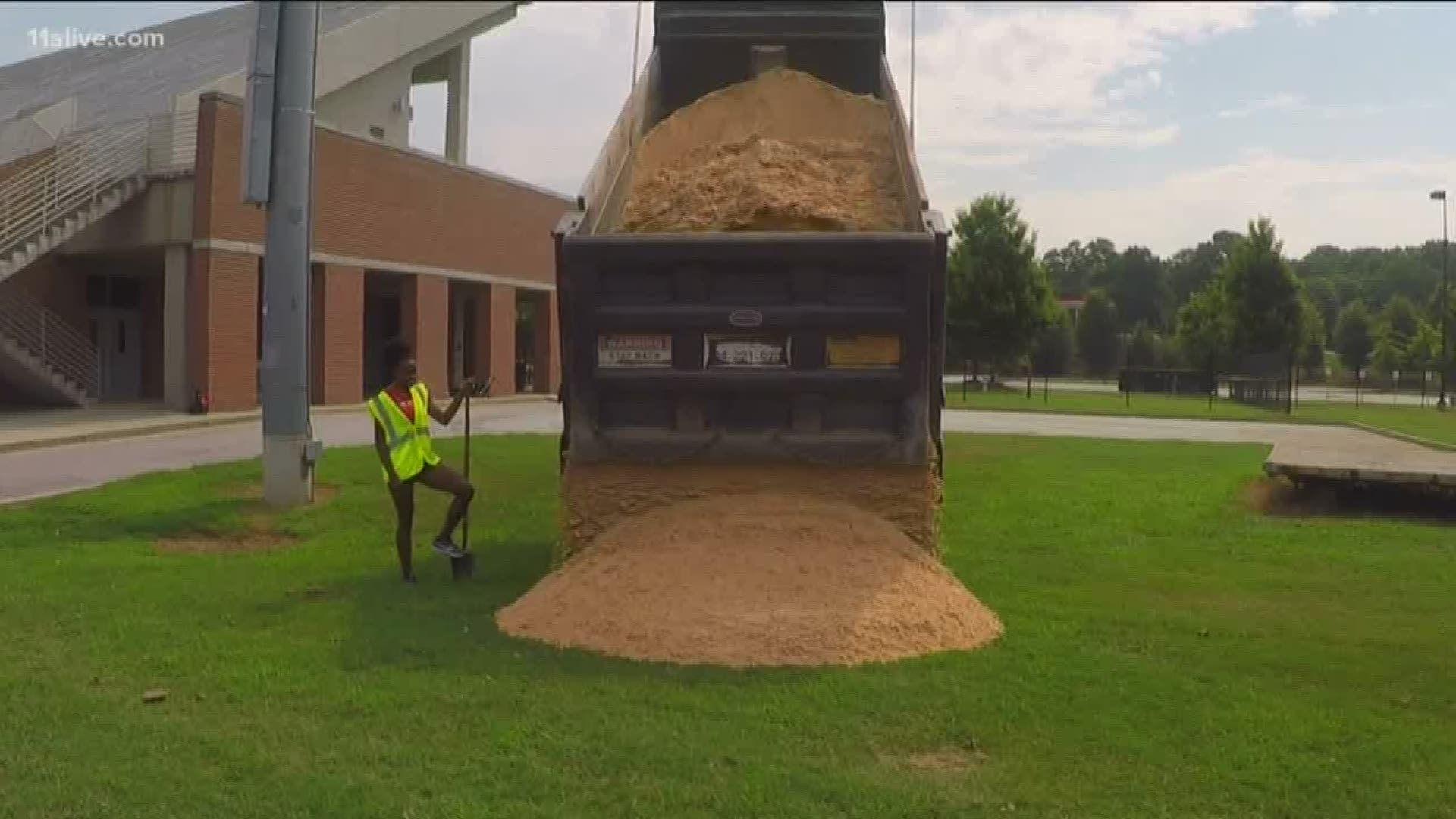 Just over 30 tons of premium sand for the pits used by the jumpers who compete in track and field will be put to good use.