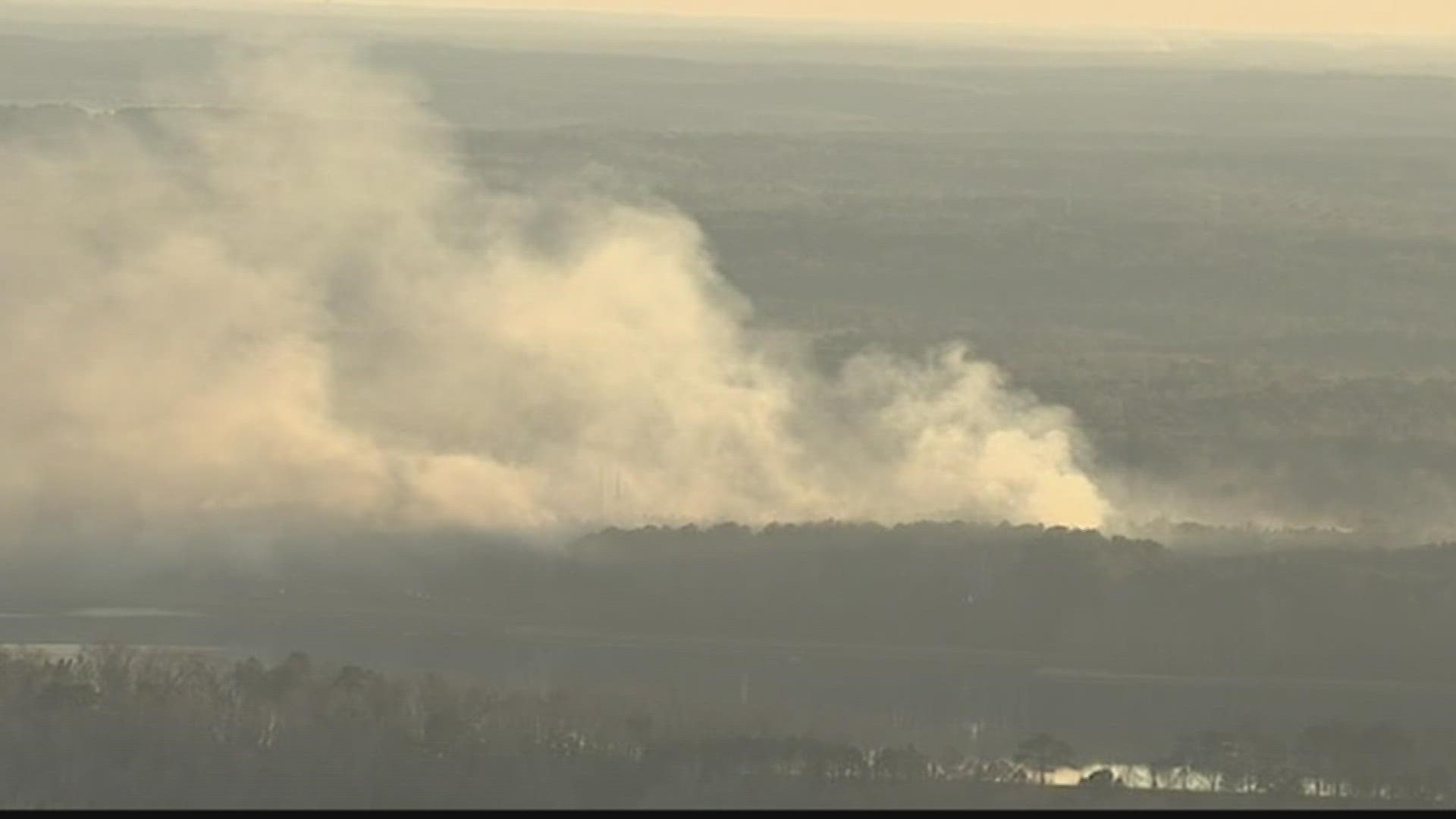 Along with local fire crews the Georgia Fire Commission said crews used a helicopter and two planes to battle the flames.