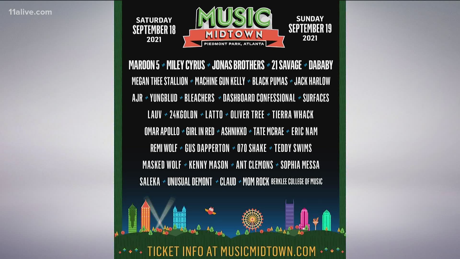 Music Midtown is scheduled for Saturday, Sept. 18 and Sunday, Sept. 19, 2021.