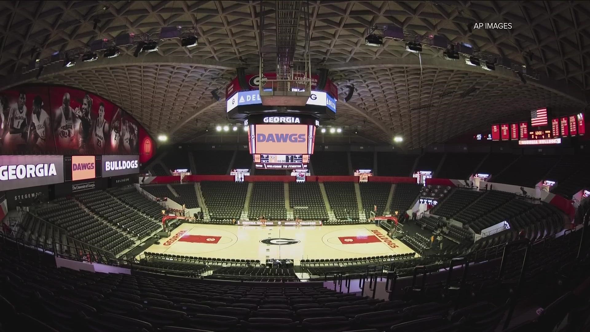 The gymnastics meet between Georgia and Arkansas scheduled to be inside Stegeman Coliseum Friday night has been canceled at the arena and moved.