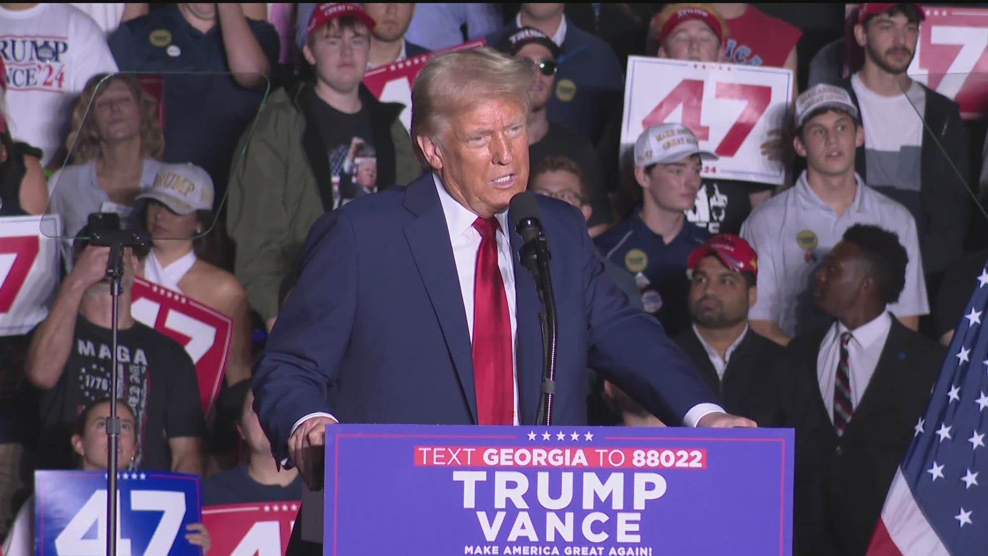 The former president made two campaign stops in metro Atlanta on Monday. He started with a National Faith Summit event and ended at a rally on Georgia Tech's campus.