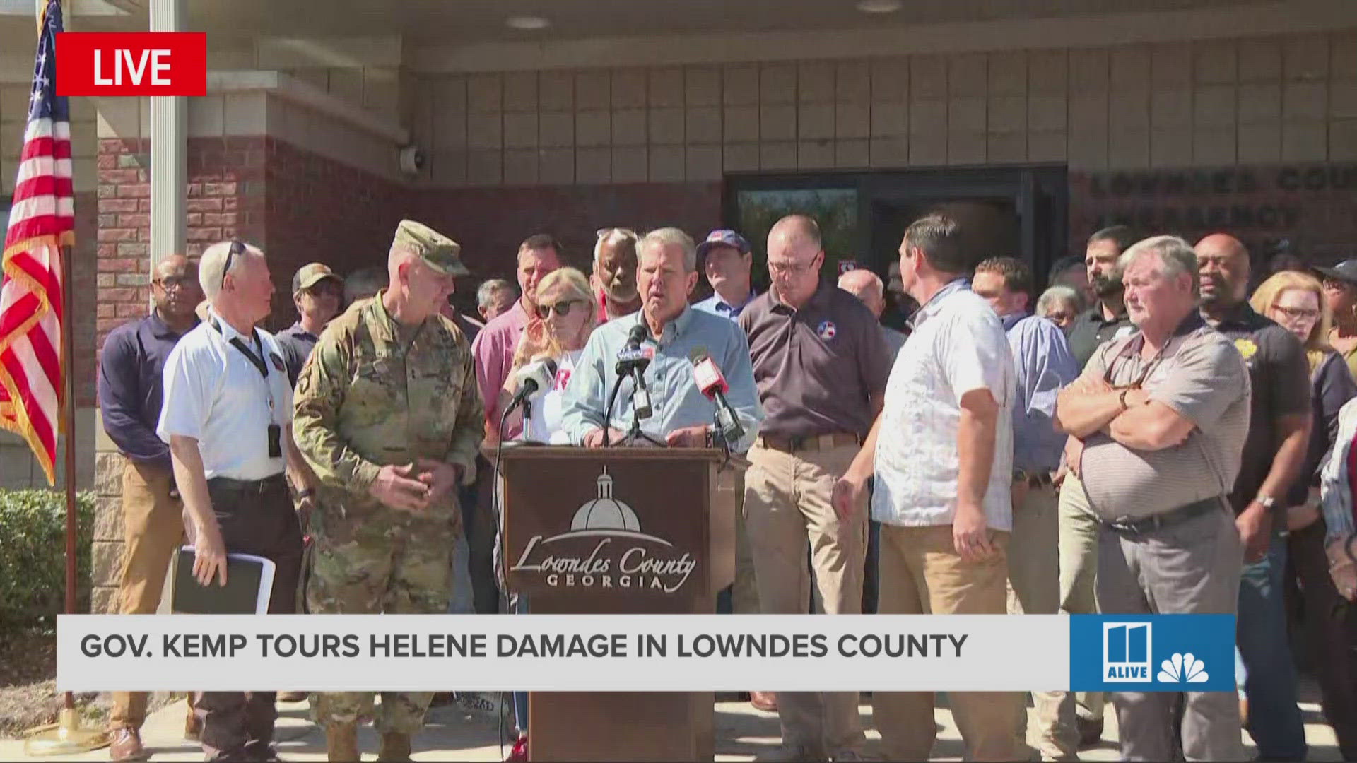 He and First Lady Marty Kemp spent Saturday morning touring the damage in Valdosta, one of Georgia's hardest-hit cities.