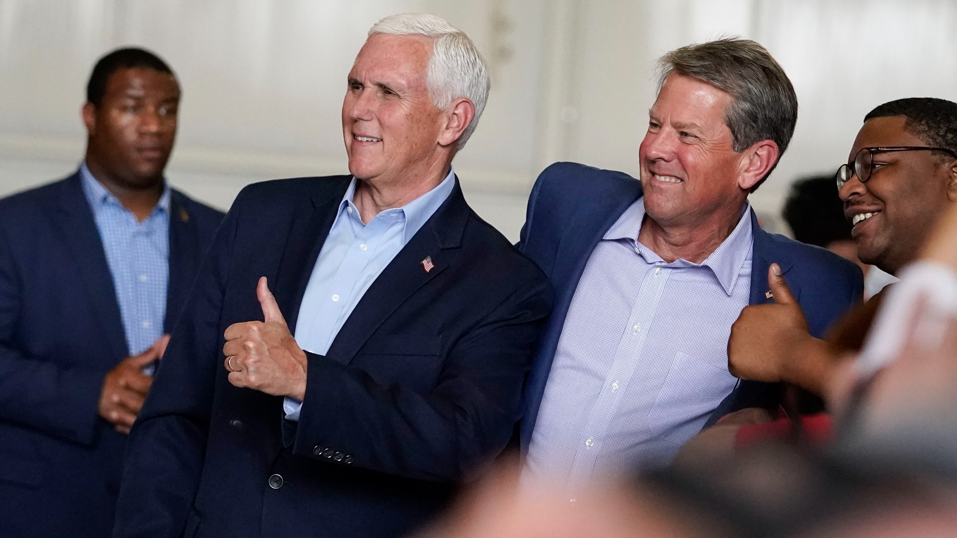 Former VP Mike Pence is expected to campaign with the Georgia governor on his bus tour in Cumming and Gainesville.