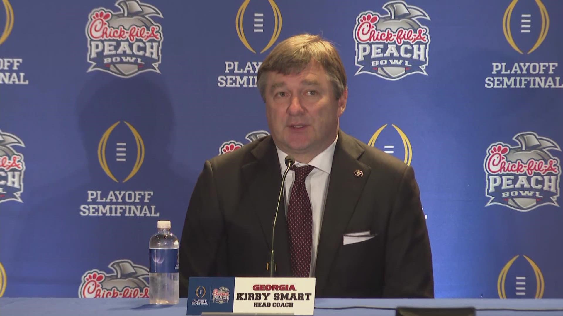 UGA coach Kirby Smart conducted a joint press conference on Friday with Ohio State's coach.