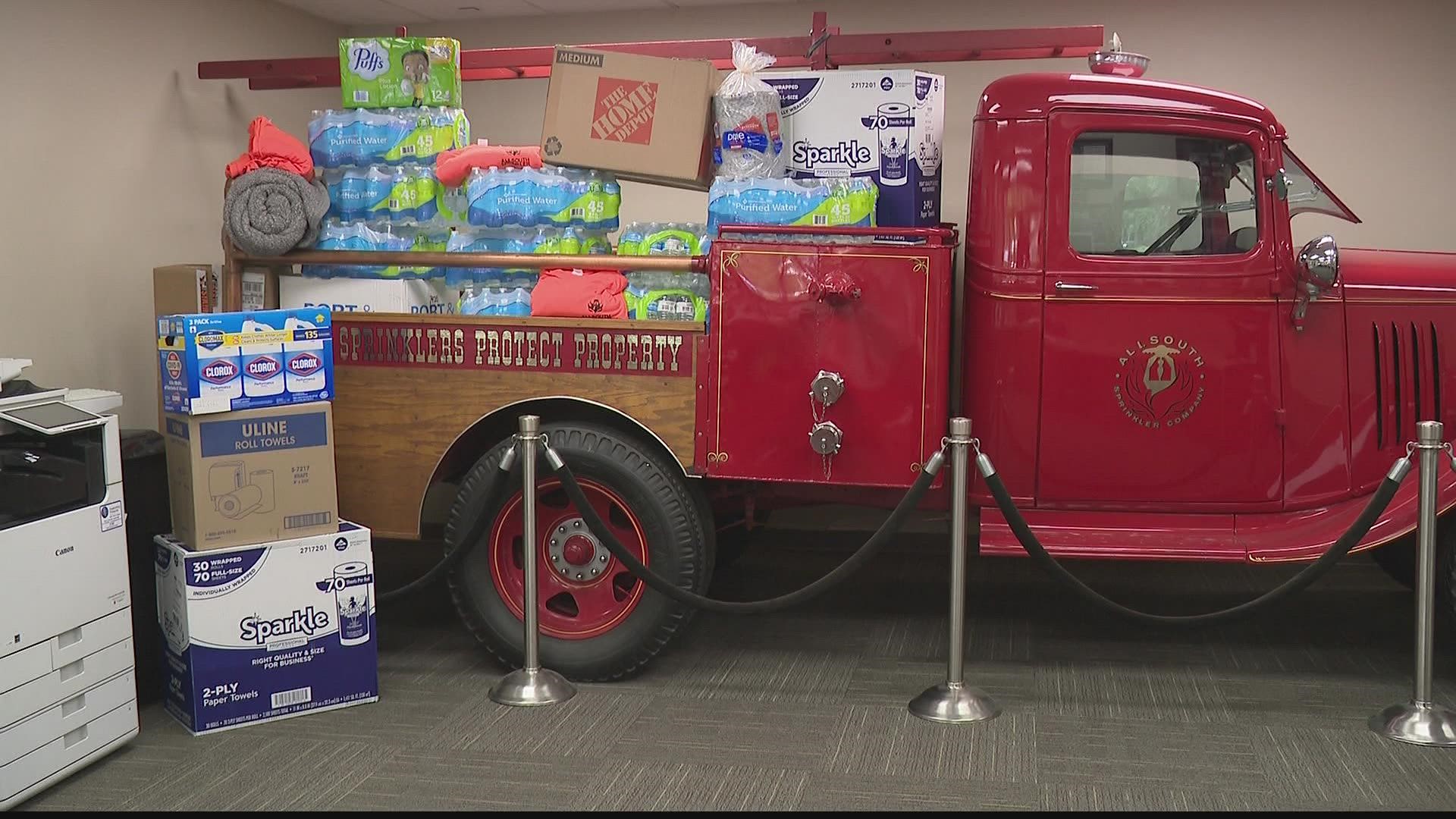 Allsouth Sprinkler Company will drive down the collected items on Saturday