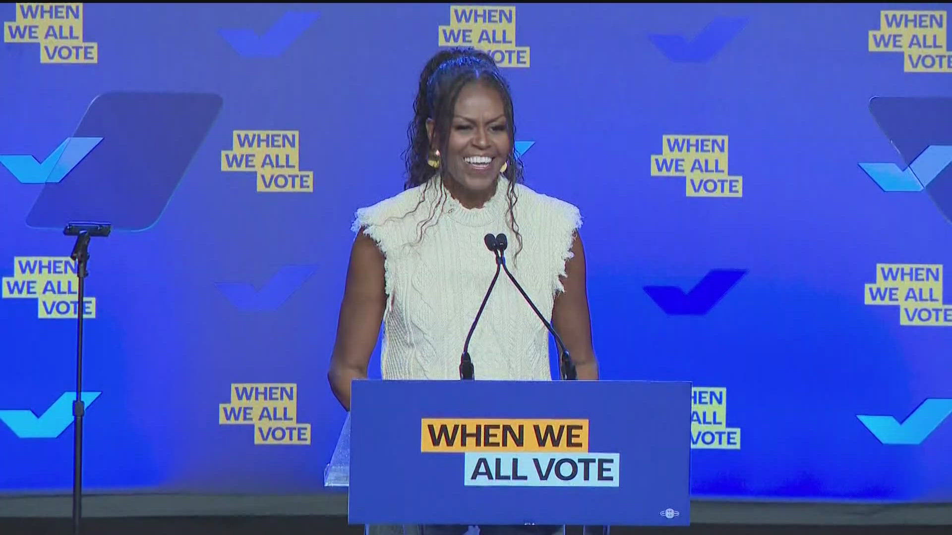 The former first lady urged people to get out and vote -- without taking a side for Democrats or Republicans.