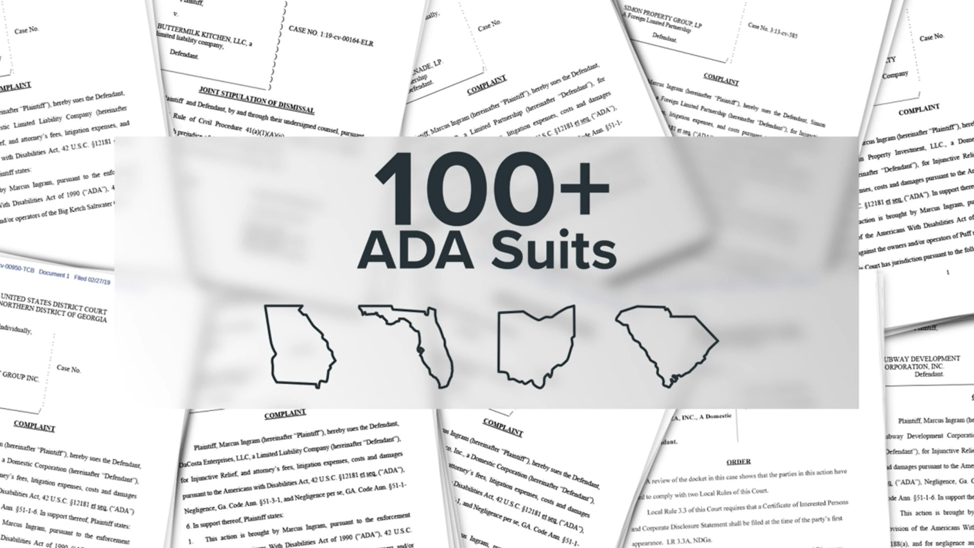 Court records show a man filed more than 100 lawsuits alleging ADA violations at several businesses across Georgia, Florida, Ohio and South Carolina.