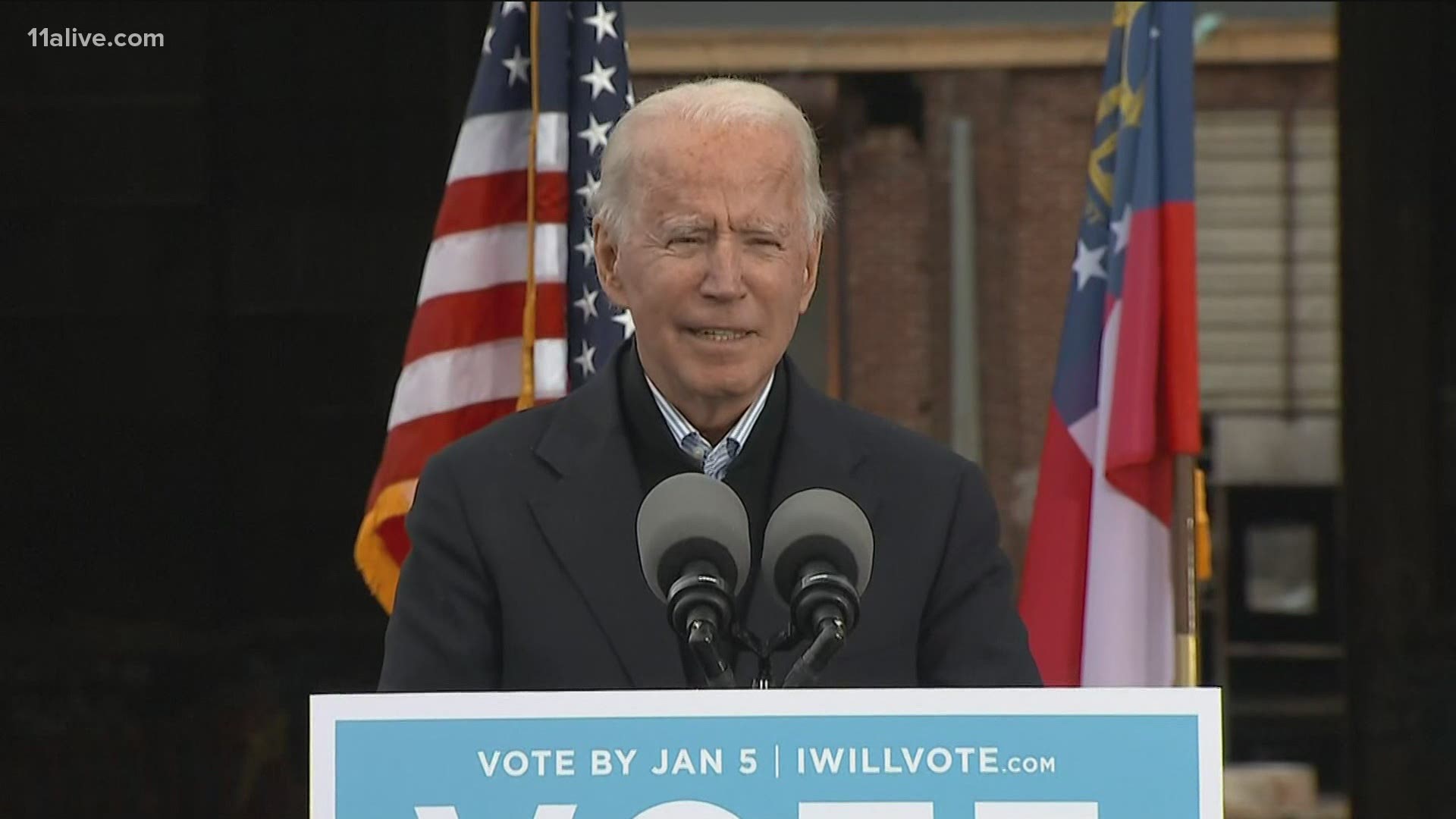 Raphael Warnock and Jon Ossoff spoke ahead of Biden at the rally.